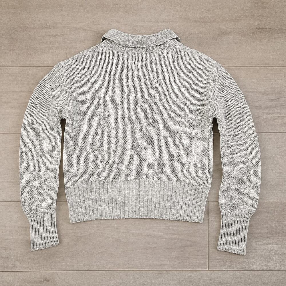 Marled Womens Light Gray Metallic Sweater Size L Shimmery Knit Collared Pullover - Picture 3 of 12